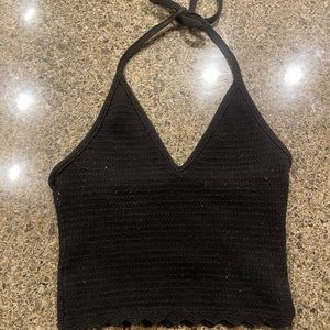 Black knit cropped halter top size small